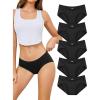 imagevoenxe Women Underwear Cotton Hipster PantiesStretch Bikini Womens Full Coverage BriefSoft Breathable Ladies Undies5 PackBlack