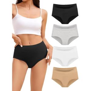 imagevoenxe Cotton Underwear for WomenHigh Waisted Ladies PantiesBreathable Soft Full Coverage BriefsComfy Underpants4 PackAssorted