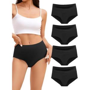 imagevoenxe Cotton Underwear for WomenHigh Waisted Ladies PantiesBreathable Soft Full Coverage BriefsComfy Underpants4 PackBlack