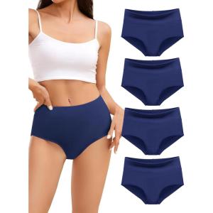 imagevoenxe Cotton Underwear for WomenHigh Waisted Ladies PantiesBreathable Soft Full Coverage BriefsComfy Underpants4 PackBlue