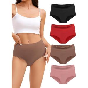 imagevoenxe Cotton Underwear for WomenHigh Waisted Ladies PantiesBreathable Soft Full Coverage BriefsComfy Underpants4 PackCoffee