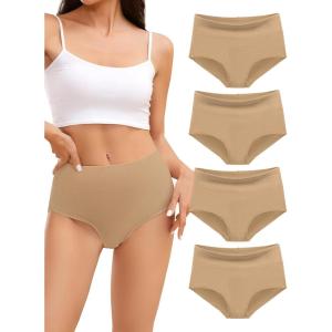 imagevoenxe Cotton Underwear for WomenHigh Waisted Ladies PantiesBreathable Soft Full Coverage BriefsComfy Underpants4 PackNude