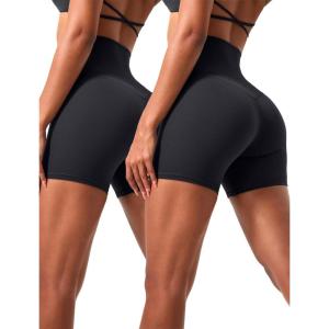 imagevoenxe High Waisted Biker Shorts Women6quot Tummy Control Workout Gym Soft Shorts for Yoga RunningSpandex No Front Seam2 PackBlack