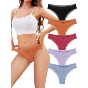 imagevoenxe Seamless Thong for WomenNo Show Lace UnderwearLadies Breathable Comfort Panties Soft Gym Sport UndiesTanga5PackAssorted