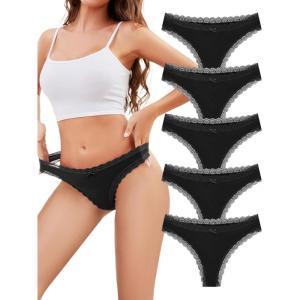 imagevoenxe Seamless Thong for WomenNo Show Lace UnderwearLadies Breathable Comfort Panties Soft Gym Sport UndiesTanga5PackBlack