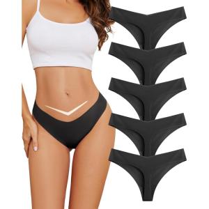 imagevoenxe Seamless Thongs for WomenNo Show Ladies UnderwearInvisible Comfortable PantiesLow Rise Gym Workout Undies5 PackBlack
