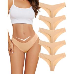 imagevoenxe Seamless Thongs for WomenNo Show Ladies UnderwearInvisible Comfortable PantiesLow Rise Gym Workout Undies5 PackNude