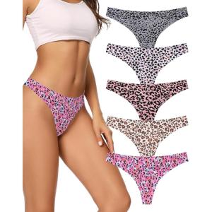 imagevoenxe Seamless Women Underwear ThongsNo Show Ladies ThongNo Line Workout Breathable Comfortable PantiesSoft Undies5PackG5 Pack Leopard Print
