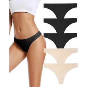 imagevoenxe Seamless Women Underwear ThongsNo Show Ladies ThongNo Line Workout Breathable Comfortable PantiesSoft Undies5PackH5 Pack 3black2nude