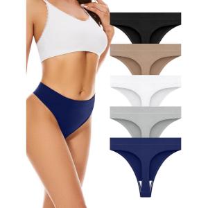imagevoenxe Seamless Womens Thong UnderwearHigh Waisted Tanga Woman No Show PantiesBreathable Workout Comfortable Undies5 PackBasic