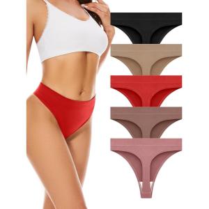 imagevoenxe Seamless Womens Thong UnderwearHigh Waisted Tanga Woman No Show PantiesBreathable Workout Comfortable Undies5 PackCoffee