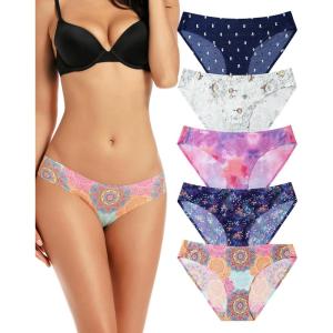 imagevoenxe Women Bikini UnderwearSeamless Breathable Ladies PantiesNo Show Comfortable Briefs UndiesInvisible Hipster5PackB5 Pack Pattern Design