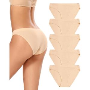 imagevoenxe Women Bikini UnderwearSeamless Breathable Ladies PantiesNo Show Comfortable Briefs UndiesInvisible Hipster5PackC5 Pack Apricot