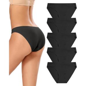 imagevoenxe Women Bikini UnderwearSeamless Breathable Ladies PantiesNo Show Comfortable Briefs UndiesInvisible Hipster5PackF5 Pack Black