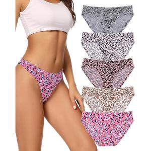 imagevoenxe Women Bikini UnderwearSeamless Breathable Ladies PantiesNo Show Comfortable Briefs UndiesInvisible Hipster5PackG5 Pack Leopard Print