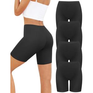 imagevoenxe Women Cotton Boy Shorts UnderwearLady Boxer BriefHigh Waist Anti Chafe Short for Under DressSoft Biker Panty 4PackBlack