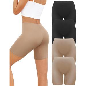 imagevoenxe Women Cotton Boy Shorts UnderwearLady Boxer BriefHigh Waist Anti Chafe Short for Under DressSoft Biker Panty 4PackBlacknude