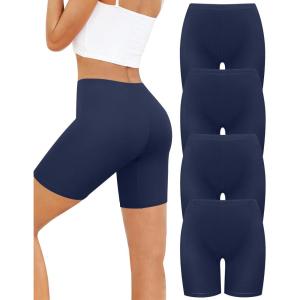 imagevoenxe Women Cotton Boy Shorts UnderwearLady Boxer BriefHigh Waist Anti Chafe Short for Under DressSoft Biker Panty 4PackBlue
