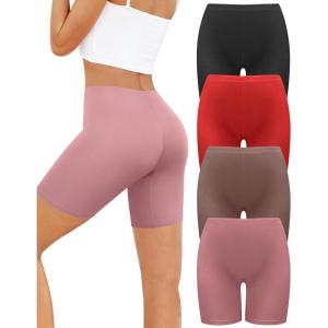 imagevoenxe Women Cotton Boy Shorts UnderwearLady Boxer BriefHigh Waist Anti Chafe Short for Under DressSoft Biker Panty 4PackCoffee