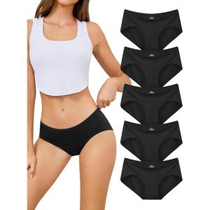 imagevoenxe Women Underwear Cotton Hipster PantiesStretch Bikini Womens Full Coverage BriefSoft Breathable Ladies Undies5 PackBlack