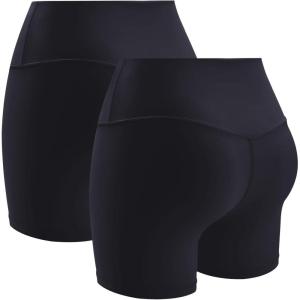 imagevoenxe Women Workout ShortsHigh Waisted Yoga Biker ShortSpandex No Front Seam Sports Gym Running Exercise Soft Short2 PackBlack