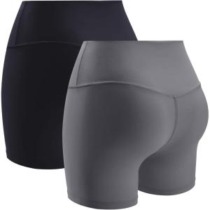imagevoenxe Women Workout ShortsHigh Waisted Yoga Biker ShortSpandex No Front Seam Sports Gym Running Exercise Soft Short2 PackBlackgray