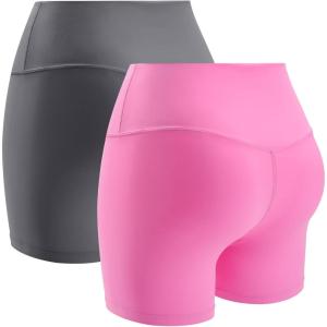imagevoenxe Women Workout ShortsHigh Waisted Yoga Biker ShortSpandex No Front Seam Sports Gym Running Exercise Soft Short2 PackGraypink