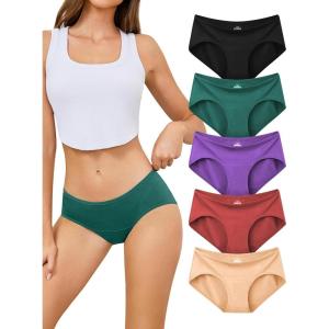 imagevoenxe Cotton Underwear Women Hipster Brief PantiesBreathable Womens Full Coverage BikiniSoft Workout Ladies Undies5 PackVintage
