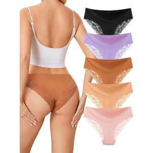 imagevoenxe Lace Underwear for WomenStretch Soft Bikini PantiesSexy Lacy Ladies BriefsComfortable Hipster Panty Undies5 PackAssorted