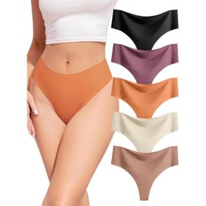 imagevoenxe Seamless Women Underwear ThongsHigh Waisted Ladies No Show Panties LineInvisible Comfy Workout UndiesSoft5PackAssorted