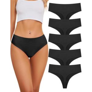 imagevoenxe Seamless Women Underwear ThongsHigh Waisted No Show Ladies PantiesBreathable Comfy Active Hi Rise Cut Undies5PackBlack