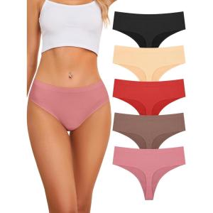 imagevoenxe Seamless Women Underwear ThongsHigh Waisted No Show Ladies PantiesBreathable Comfy Active Hi Rise Cut Undies5PackCoffee