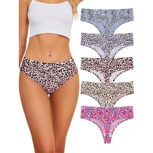 imagevoenxe Seamless Women Underwear ThongsHigh Waisted No Show Ladies PantiesBreathable Comfy Active Hi Rise Cut Undies5PackLeopard Print