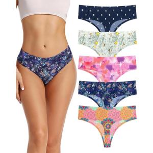 imagevoenxe Seamless Women Underwear ThongsHigh Waisted No Show Ladies PantiesBreathable Comfy Active Hi Rise Cut Undies5PackPattern