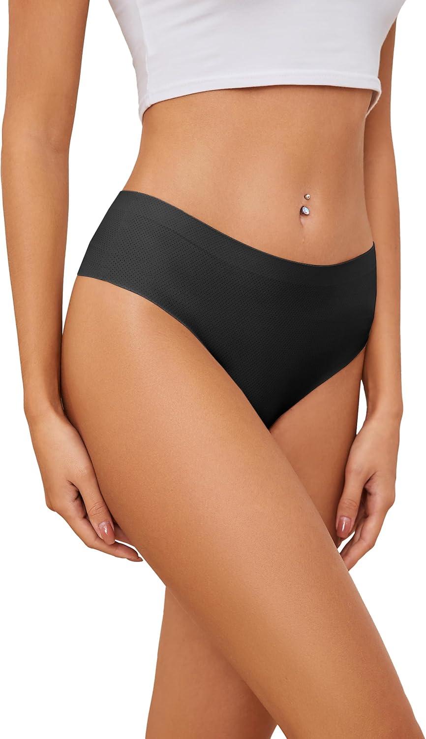 imagevoenxe Seamless Women Underwear ThongsHigh Waisted No Show Ladies PantiesBreathable Comfy Active Hi Rise Cut Undies5PackBlack