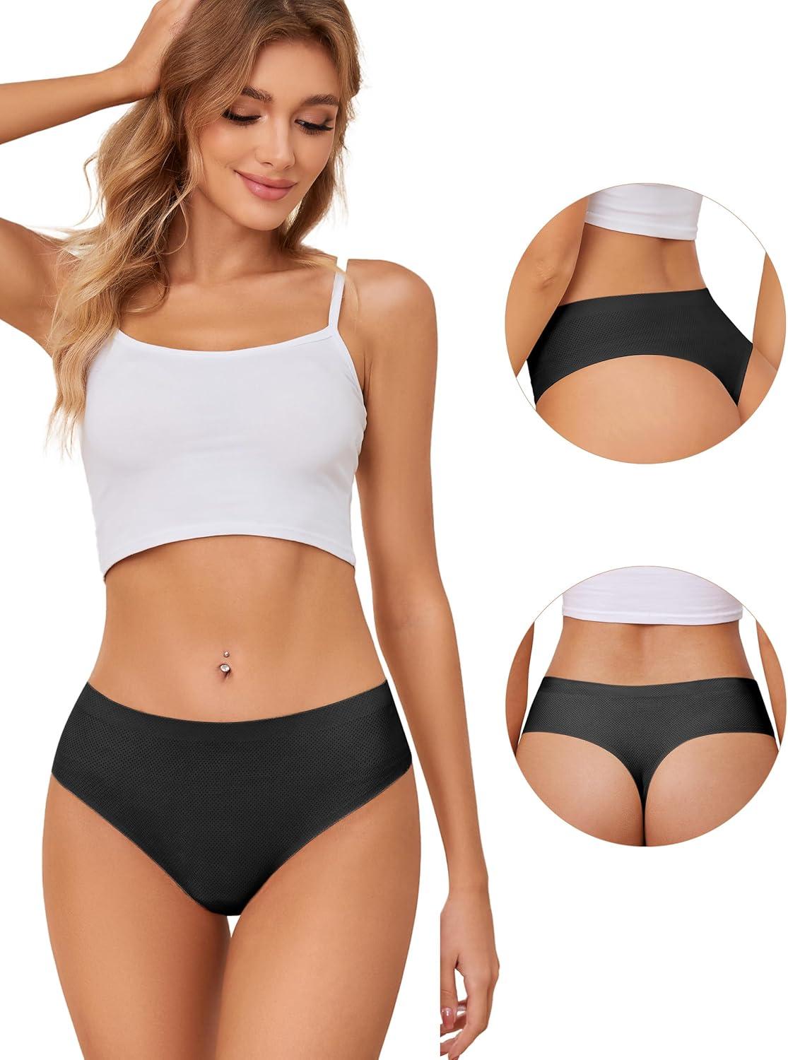 imagevoenxe Seamless Women Underwear ThongsHigh Waisted No Show Ladies PantiesBreathable Comfy Active Hi Rise Cut Undies5PackBlack