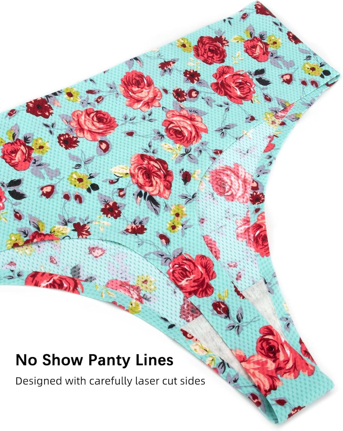 imagevoenxe Seamless Women Underwear ThongsHigh Waisted No Show Ladies PantiesBreathable Comfy Active Hi Rise Cut Undies5PackFloral