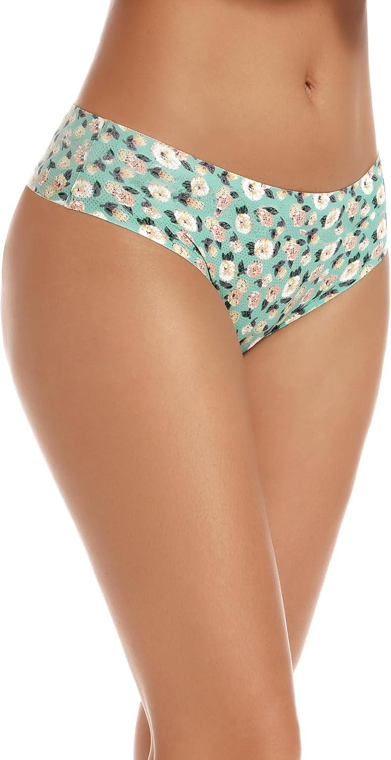 imagevoenxe Seamless Women Underwear ThongsHigh Waisted No Show Ladies PantiesBreathable Comfy Active Hi Rise Cut Undies5PackFloral