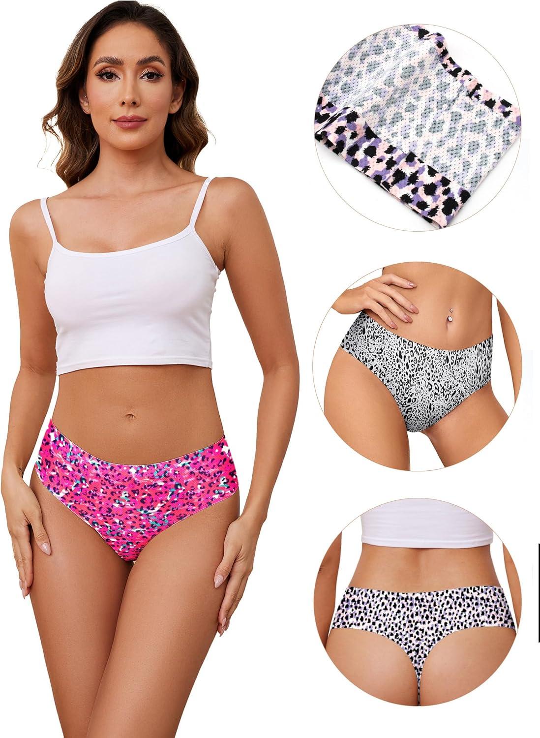imagevoenxe Seamless Women Underwear ThongsHigh Waisted No Show Ladies PantiesBreathable Comfy Active Hi Rise Cut Undies5PackLeopard Print
