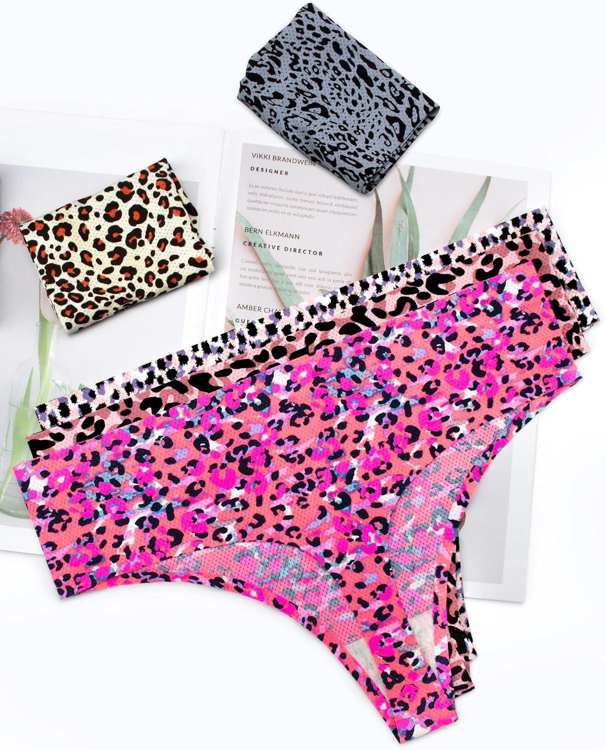 imagevoenxe Seamless Women Underwear ThongsHigh Waisted No Show Ladies PantiesBreathable Comfy Active Hi Rise Cut Undies5PackLeopard Print