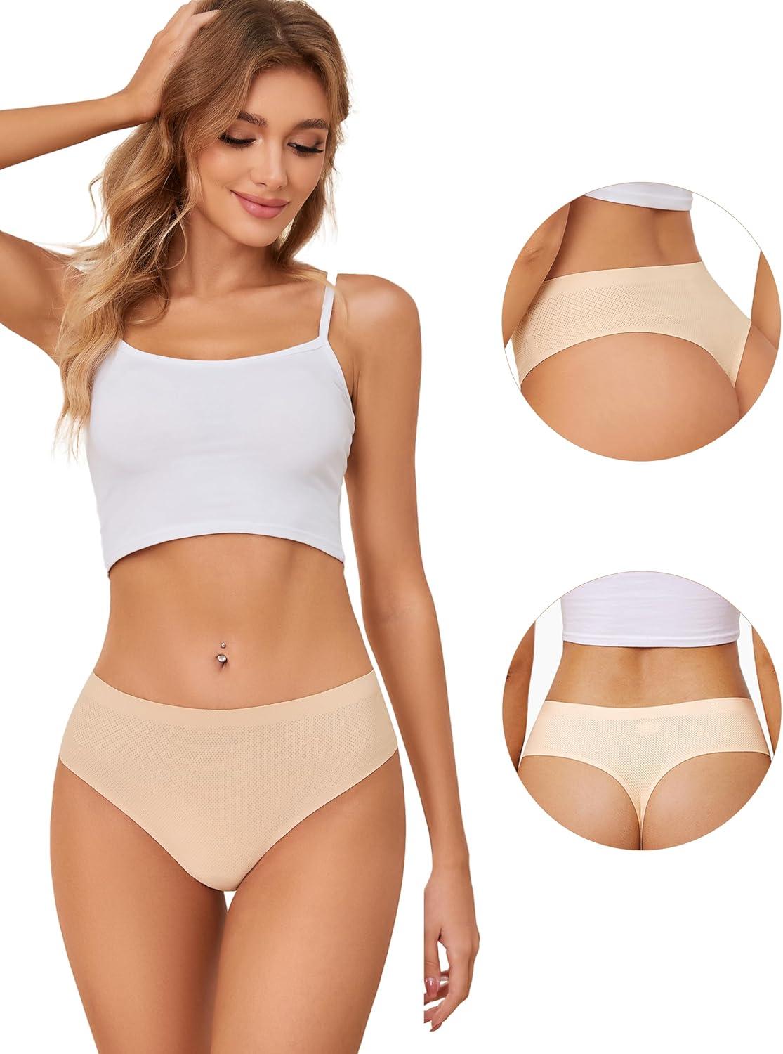 imagevoenxe Seamless Women Underwear ThongsHigh Waisted No Show Ladies PantiesBreathable Comfy Active Hi Rise Cut Undies5PackNude