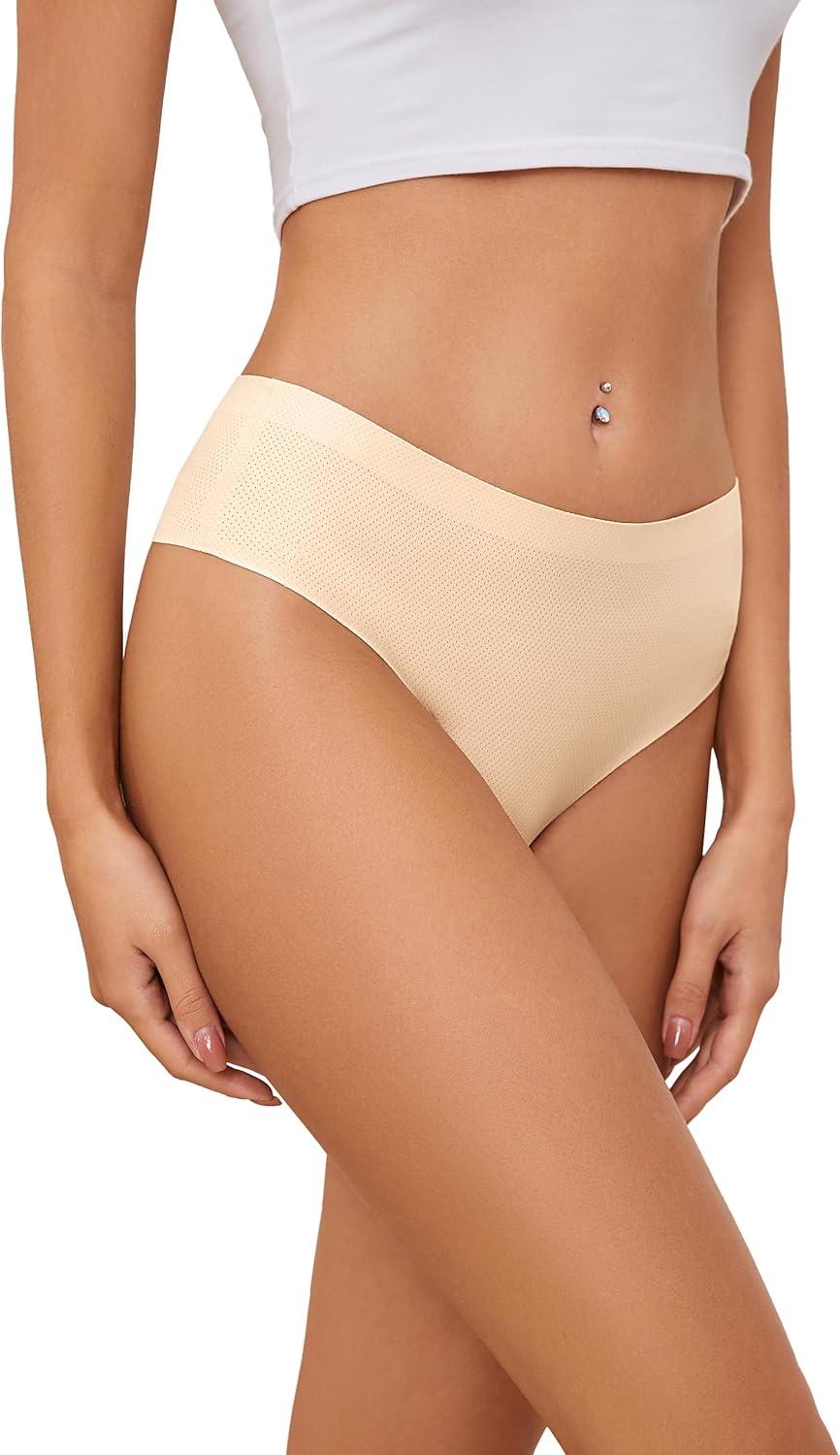 imagevoenxe Seamless Women Underwear ThongsHigh Waisted No Show Ladies PantiesBreathable Comfy Active Hi Rise Cut Undies5PackNude