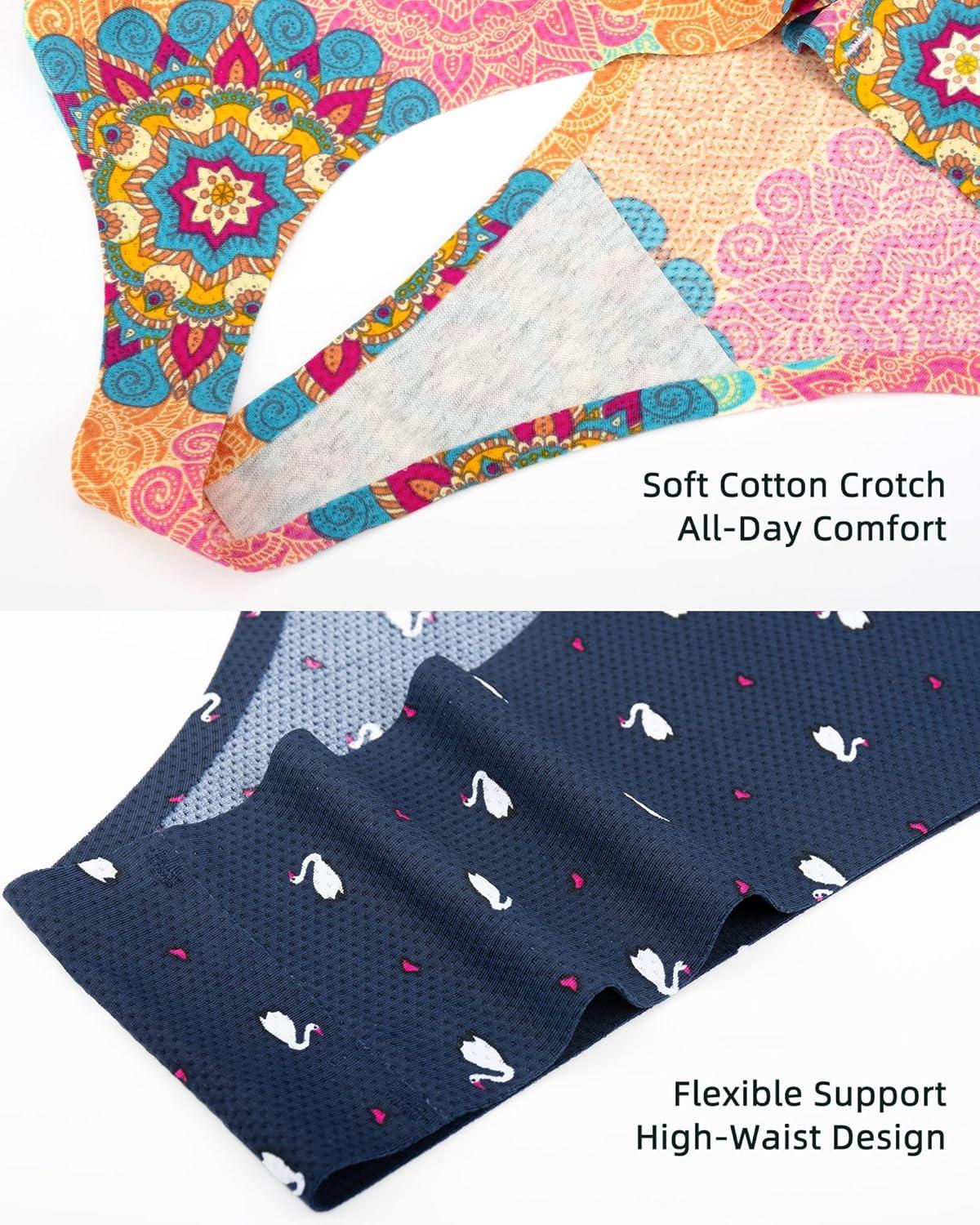 imagevoenxe Seamless Women Underwear ThongsHigh Waisted No Show Ladies PantiesBreathable Comfy Active Hi Rise Cut Undies5PackPattern