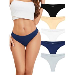 imagevoenxe Women Cotton Thongs UnderwearBreathable Soft PantiesLadies Workout Undies ComfortableAthletic Tangas Stretch 5 PackBasics