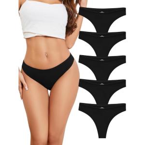 imagevoenxe Women Cotton Thongs UnderwearBreathable Soft PantiesLadies Workout Undies ComfortableAthletic Tangas Stretch 5 PackBlack