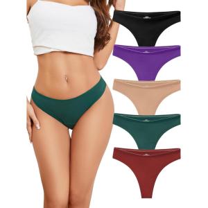 imagevoenxe Women Cotton Thongs UnderwearBreathable Soft PantiesLadies Workout Undies ComfortableAthletic Tangas Stretch 5 PackVintage