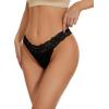 imagevoenxe Seamless Thong for WomenNo Show Lace UnderwearLadies Breathable Comfort Panties Soft Laser Cut UndiesTanga5PackBlack