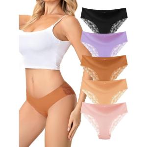 imagevoenxe Lace Underwear for WomenStretch Soft Bikini PantiesSexy Lacy Ladies BriefsComfortable Hipster Panty Undies5 PackAssorted