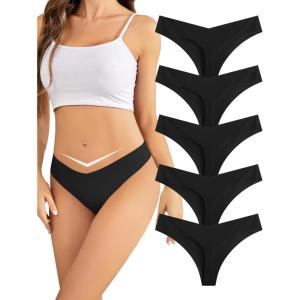imagevoenxe Seamless Thongs for WomenNo Show Ladies UnderwearInvisible Comfortable PantiesLow Rise Gym Workout Undies5 PackBlack