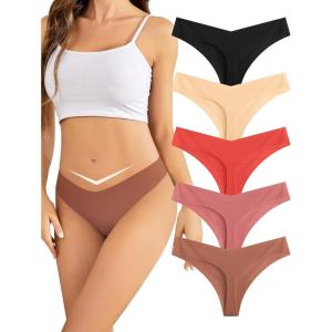 imagevoenxe Seamless Thongs for WomenNo Show Ladies UnderwearInvisible Comfortable PantiesLow Rise Gym Workout Undies5 PackCoffee